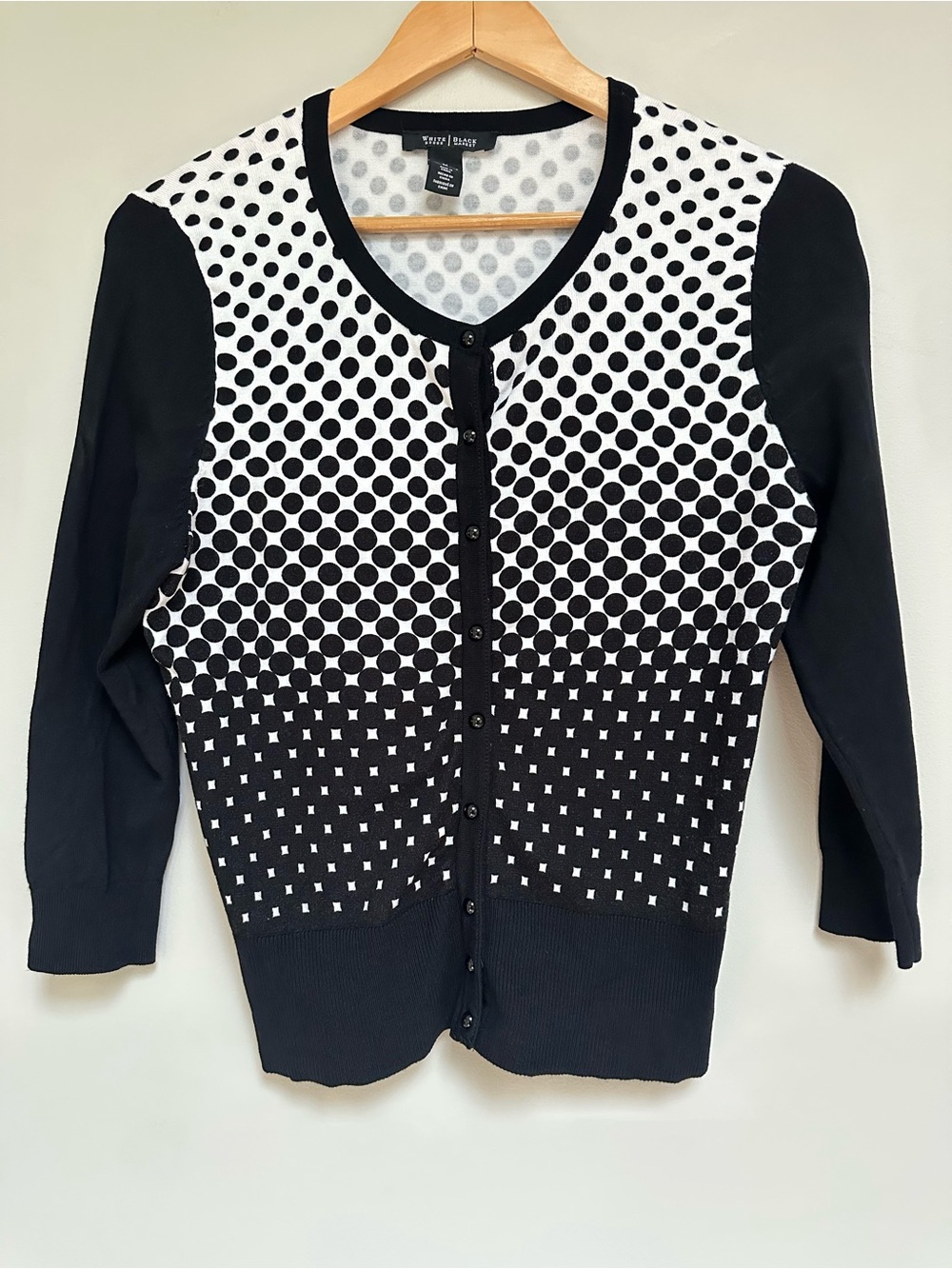 White House Black Market Cardigan Women’s Medium Black White Geometric
